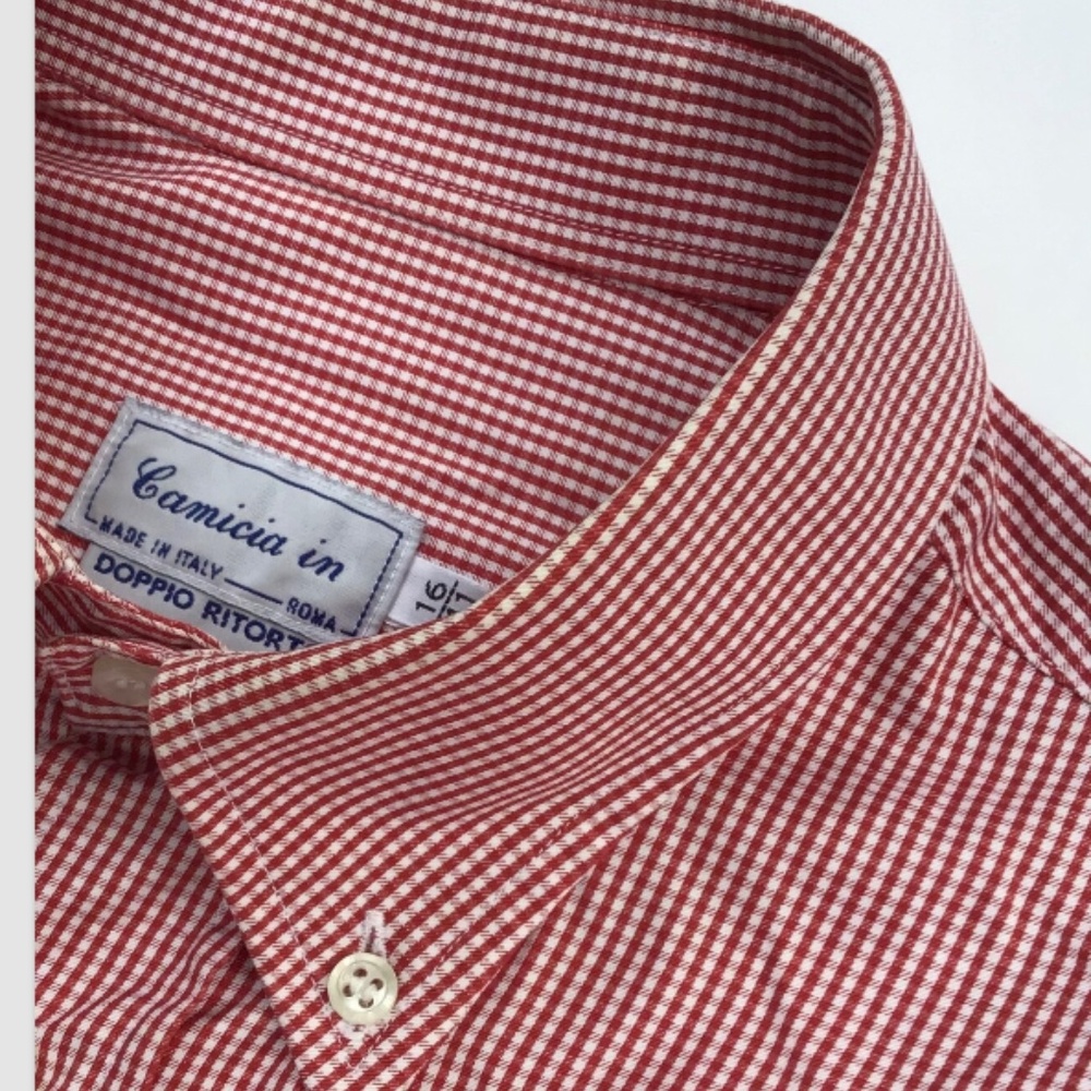 Camicia In Roma red checkered 2 fold cotton Sz 16 made in Italy 🇮🇹